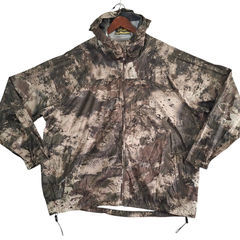 Cabelas O2 Octane Camo Rain Jacket Men's 2XL Hooded Waterproof Hunting Shell